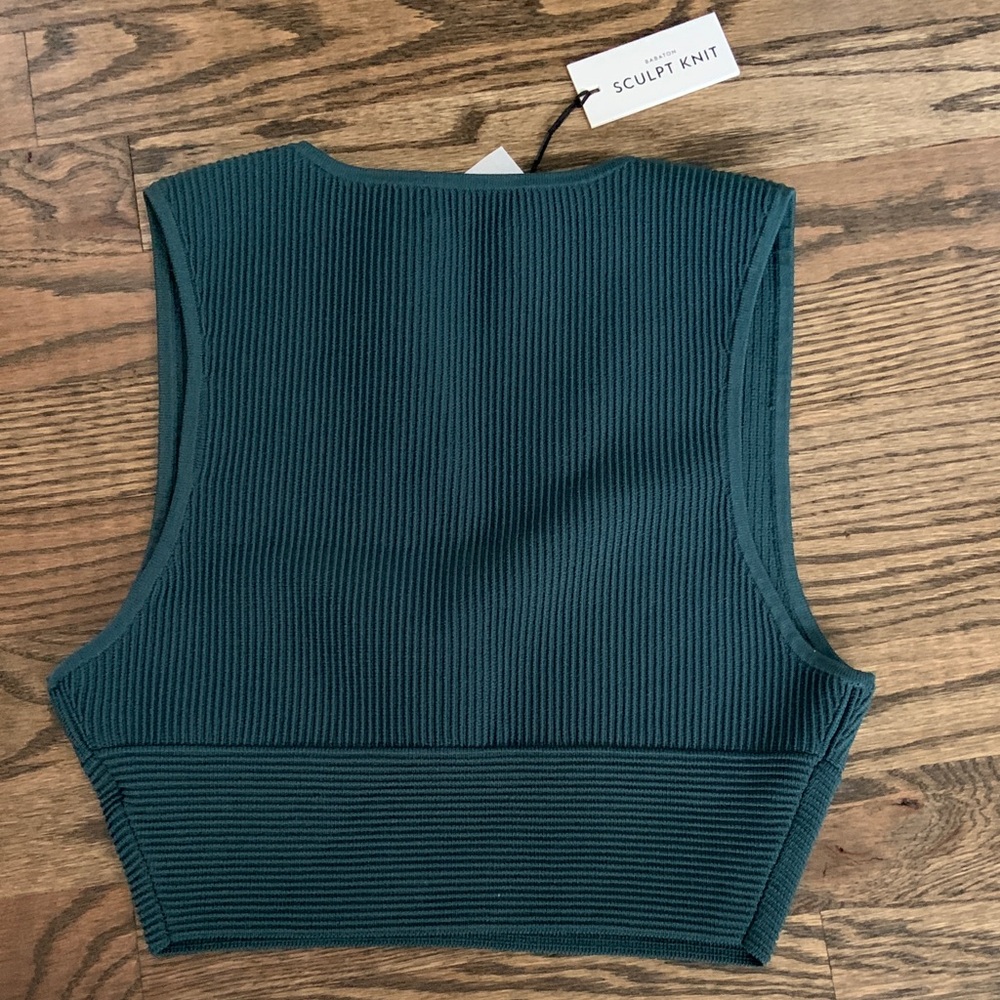 Aritzia Babaton Teal Deep V Sculpt Knit Ribbed Crop Top - Picture 5 of 5